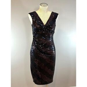 David Meister Sequin V-Neck Sheath Dress in Blue/Purple Size 4